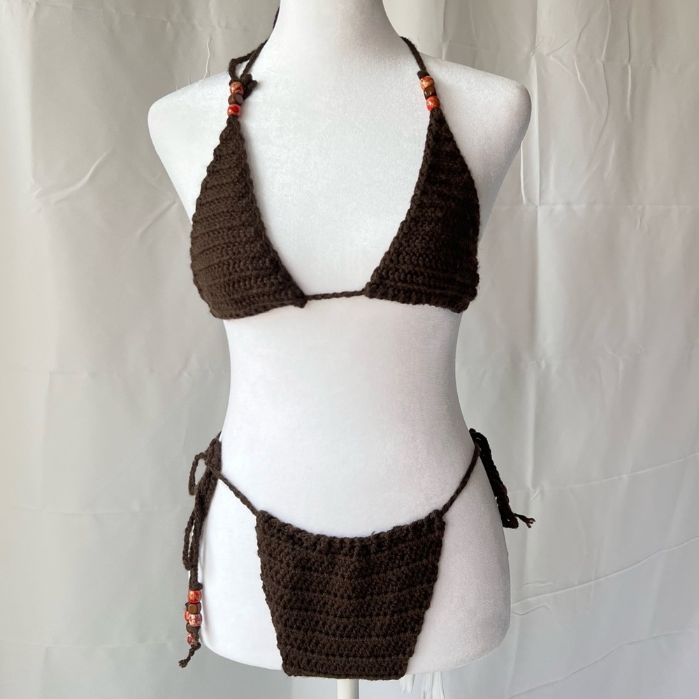 Handmade Crochet Triangle Bikini in Brown